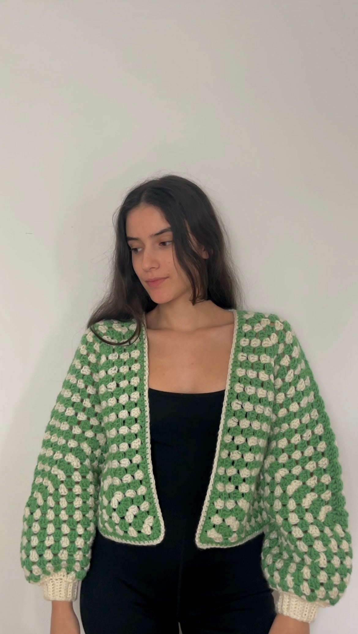 XS Cardigan - green & beige