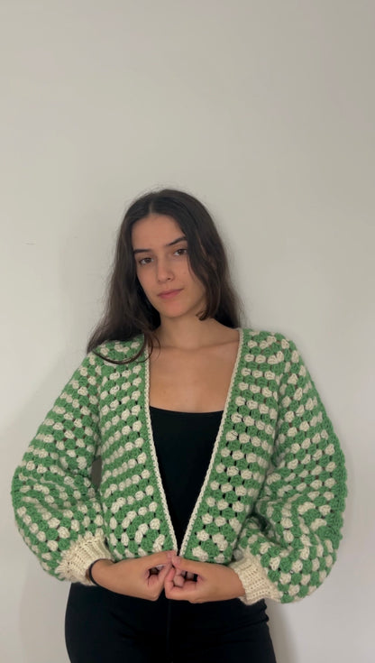 XS Cardigan - green & beige