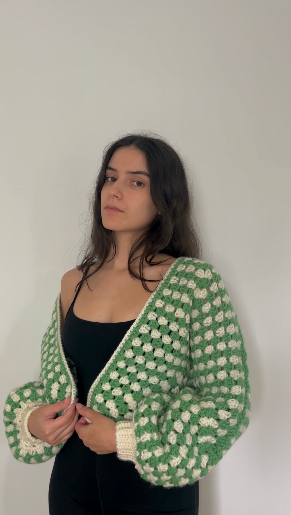 XS Cardigan - green & beige